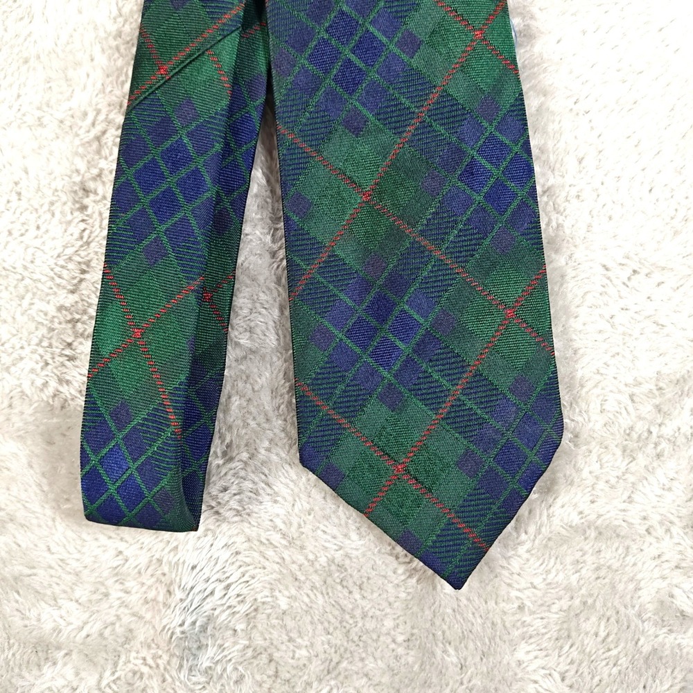 Vintage Polo Ralph Lauren Tie Men Green Blue Plaid Silk Preppy Handmade USA